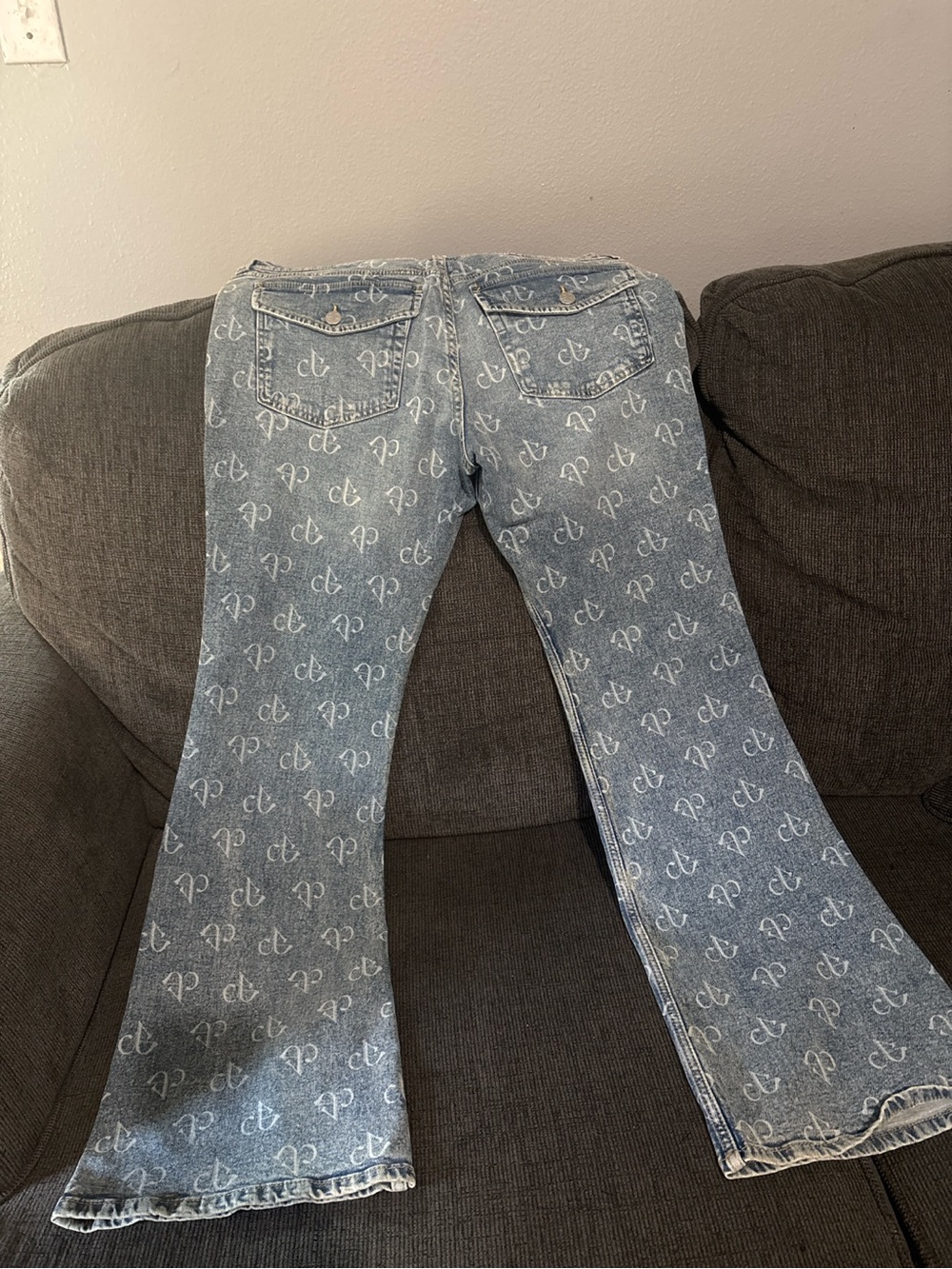 H&M Light Blue Logo Monogram Flare Jeans